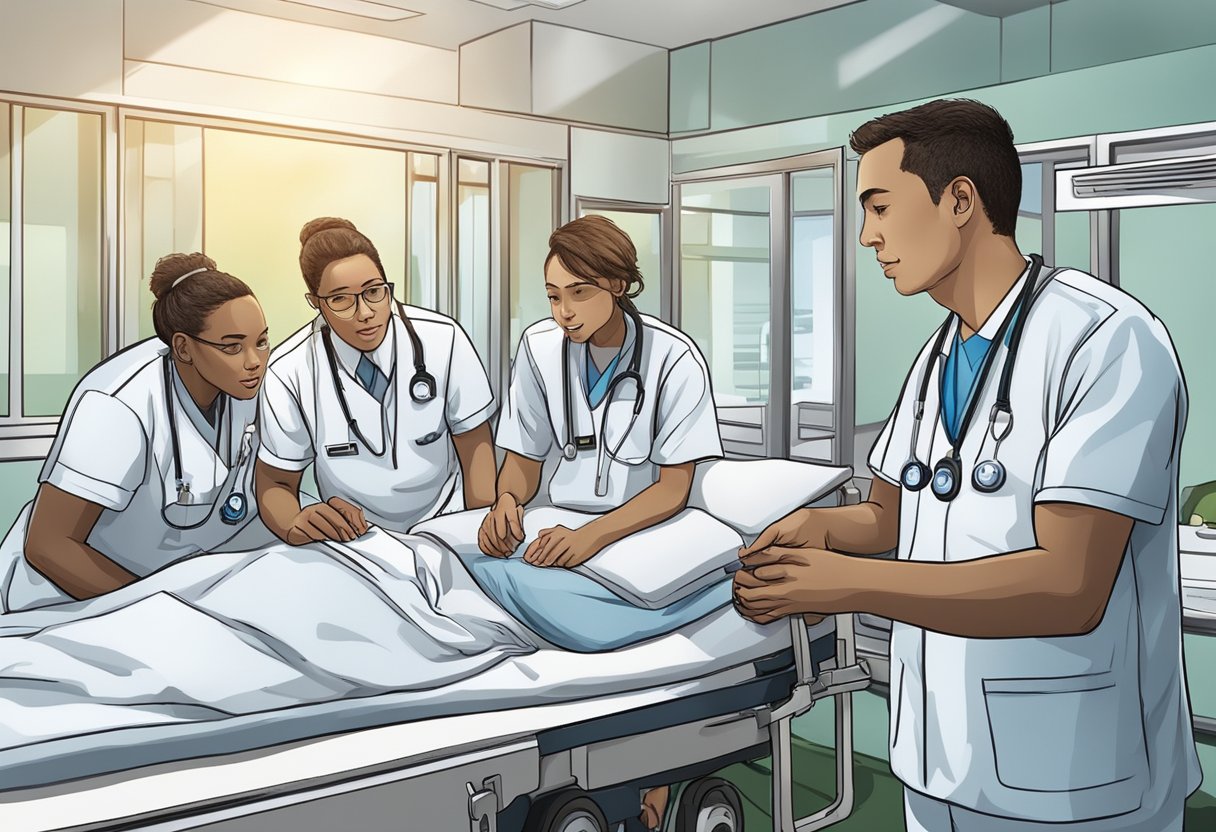 Ambulância Psiquiátrica: Serviços Essenciais e Protocolos de Atuação 4 Uma equipe de profissionais em treinamento de ambulância psiquiátrica, discutindo papéis e responsabilidades em um ambiente hospitalar.