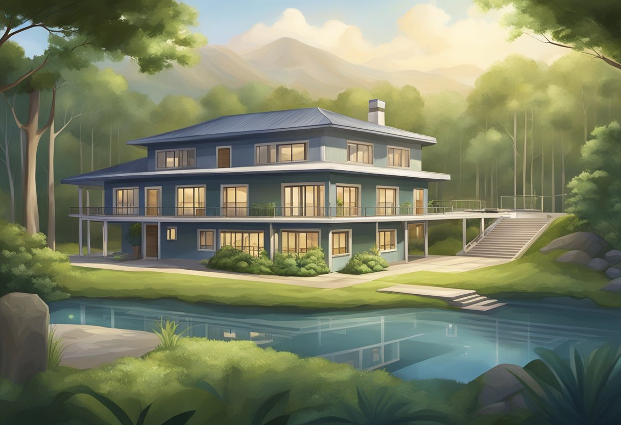 Internação para Dependente Químico: Guia Esclarecedor e Completo 1 Um centro de reabilitação sereno e isolado, cercado pela natureza, com uma atmosfera tranquila e instalações confortáveis para indivíduos que buscam tratamento para dependência química.