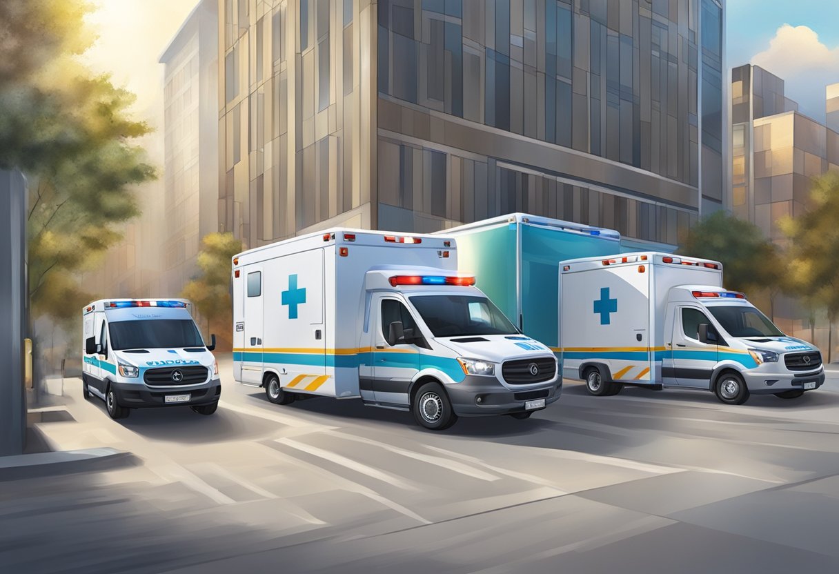 Ambulâncias em movimento, transferindo pacientes