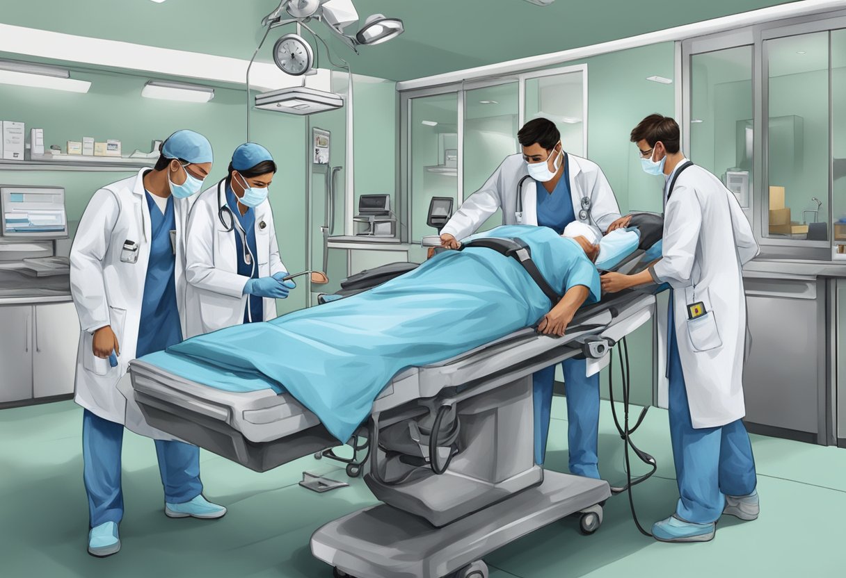 Uma equipe de profissionais de saúde em ação durante uma emergência médica em Curitiba