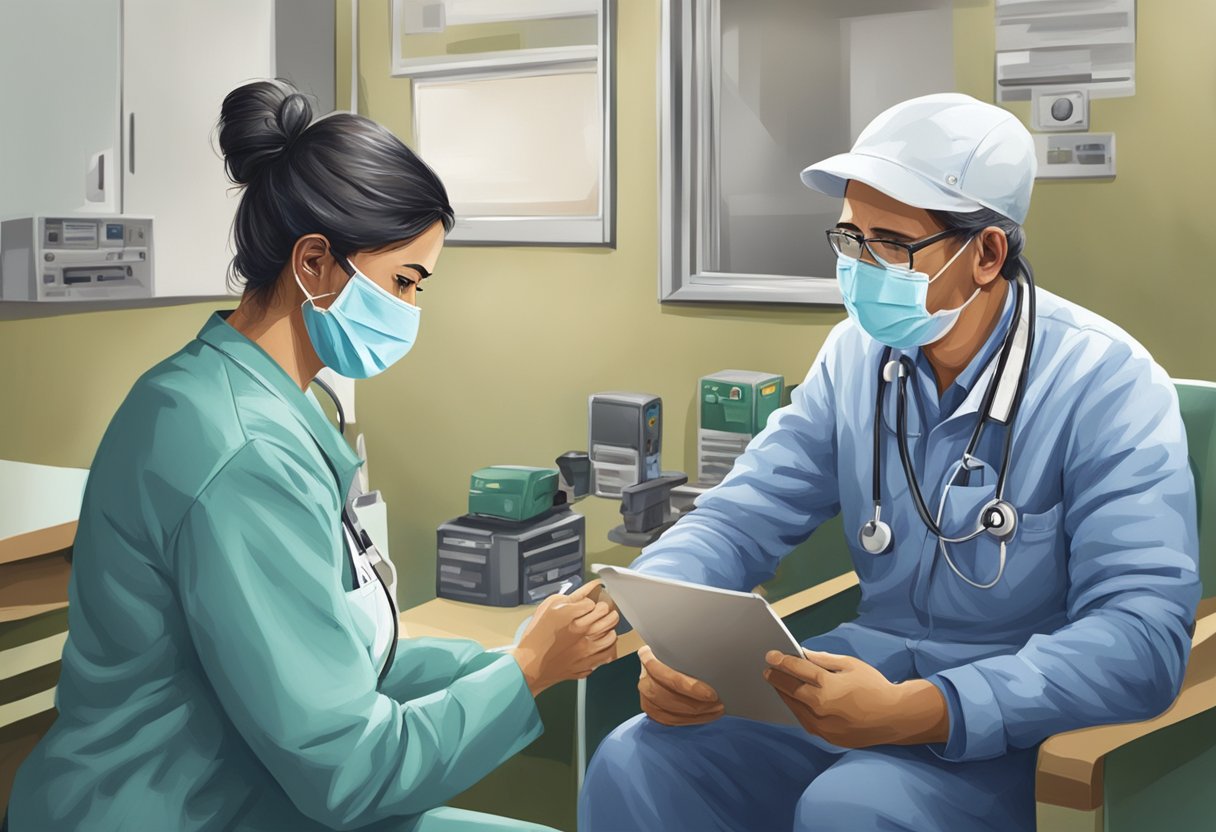 Um profissional de saúde em Curitiba se comunica com um paciente que precisa de serviços de emergência.