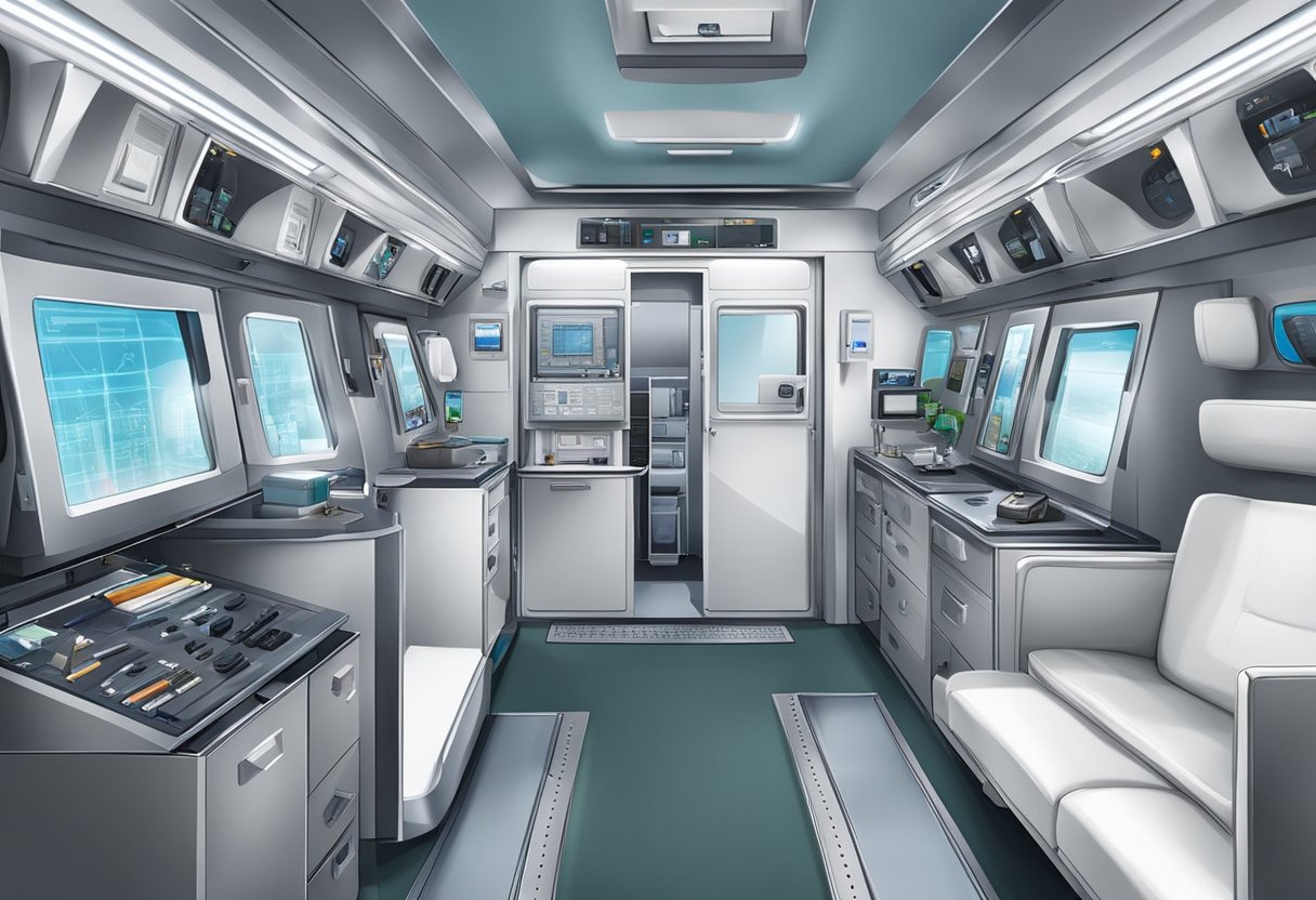 Equipamentos e tecnologia médica de ponta dentro de uma ambulância privada