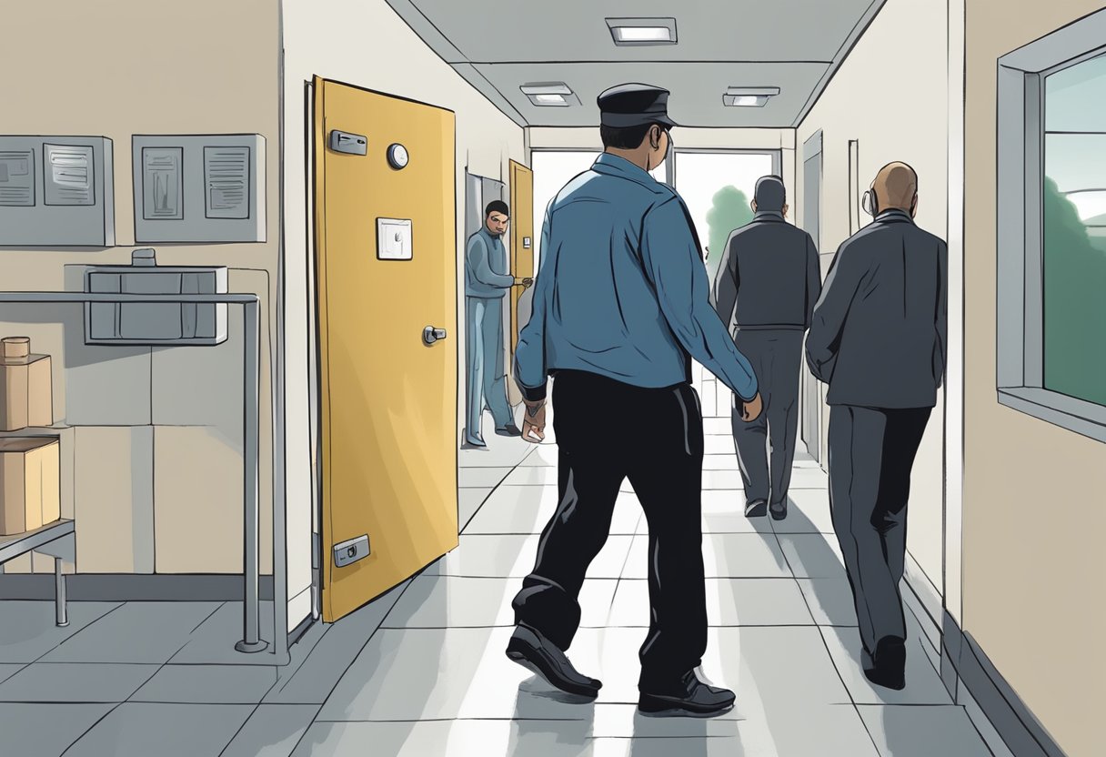 Uma pessoa sendo escoltada para uma unidade de tratamento pelas autoridades para internação compulsória por dependência de drogas.