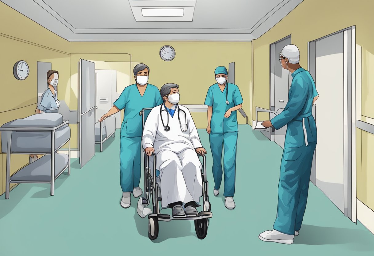 Uma pessoa sendo levada para um hospital psiquiátrico contra sua vontade por profissionais de saúde.