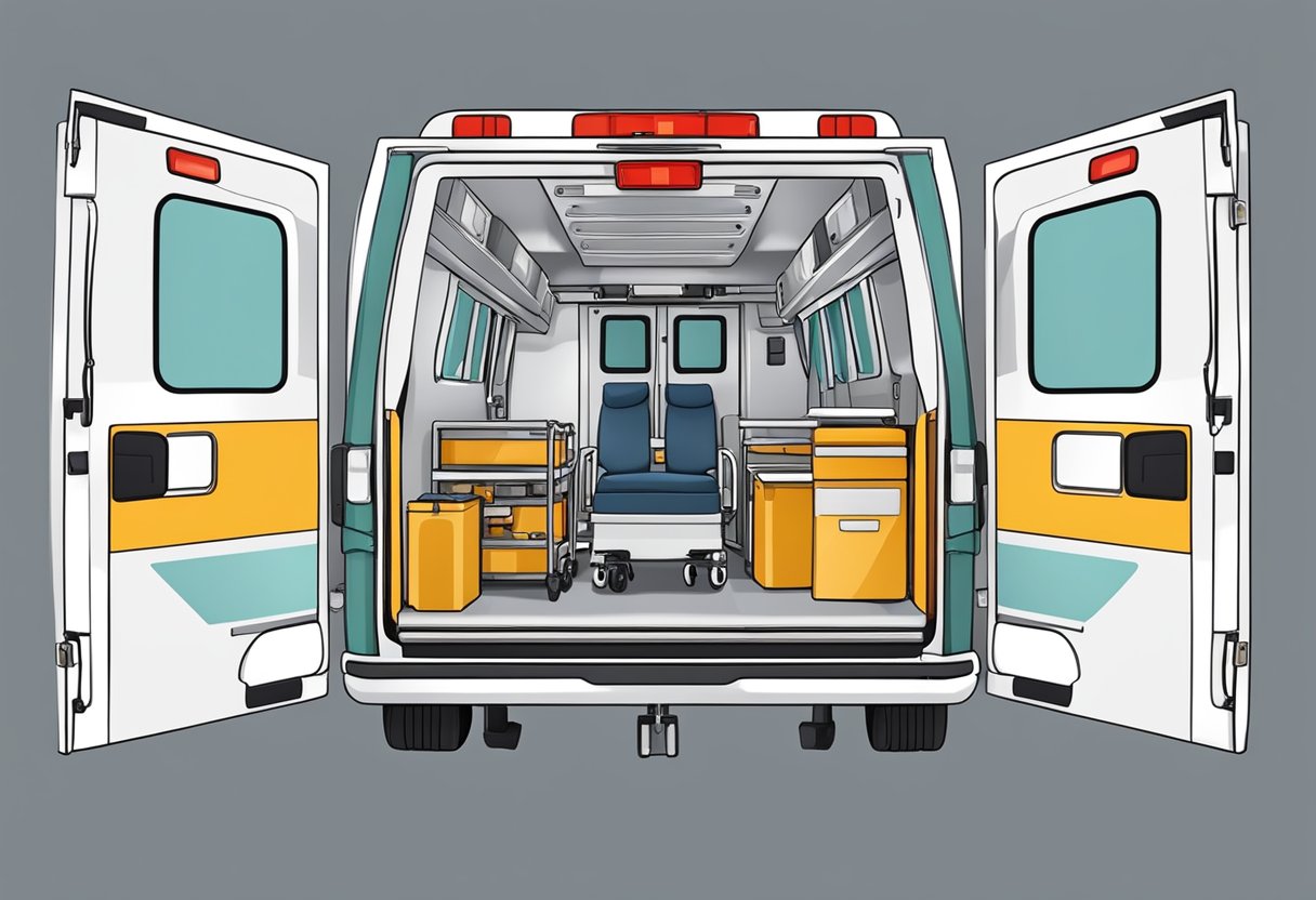 Transporte UTI Móvel: Soluções Avançadas em Emergências Médicas 2 Uma ambulância com equipamentos médicos avançados e uma maca dentro, pronta para transportar pacientes em estado crítico.