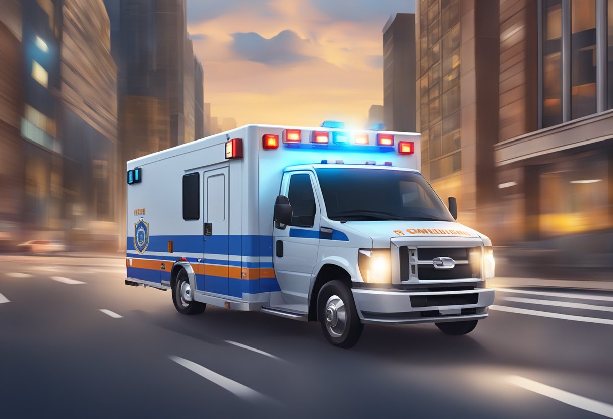 Transporte UTI Móvel: Soluções Avançadas em Emergências Médicas 5 Uma ambulância de UTI móvel acelerando pelas ruas da cidade com luzes piscando e sirenes