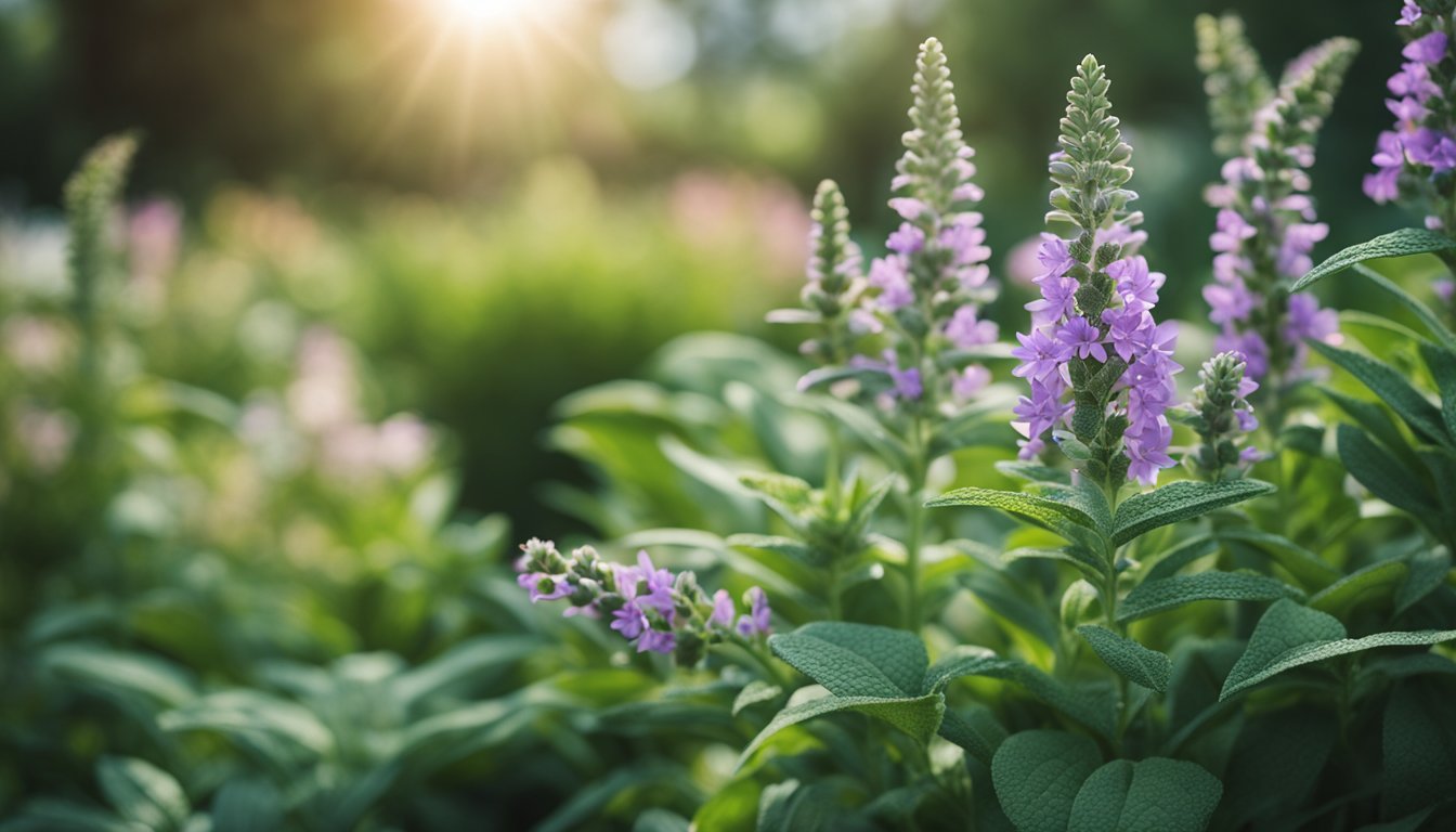 The vibrant sage plants bloom in a lush herb garden, showcasing their natural beauty and vital role in sustaining a healthy environment