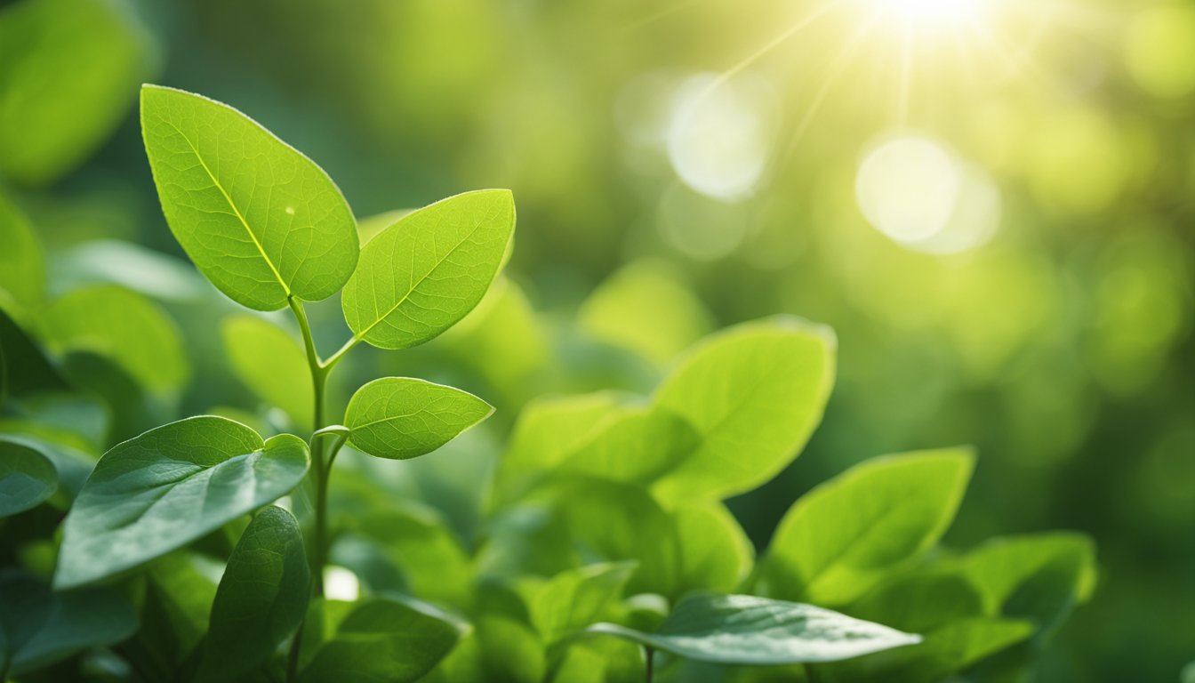 Gymnema Sylvestre plants thrive in a vibrant, verdant landscape, their delicate leaves and tendrils illuminated by the sun, showcasing their natural beauty and healing potential