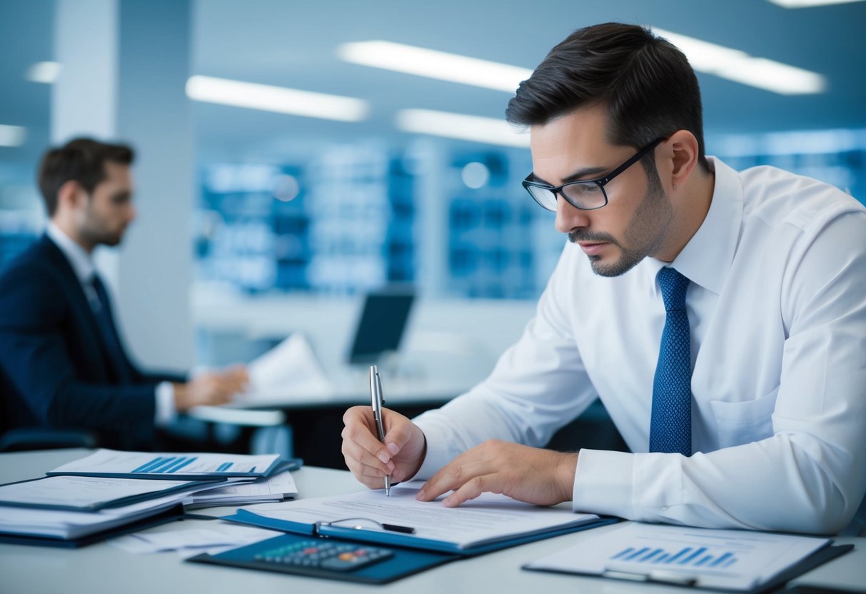 A forensic accountant analyzing financial documents and data to uncover evidence of white collar crime