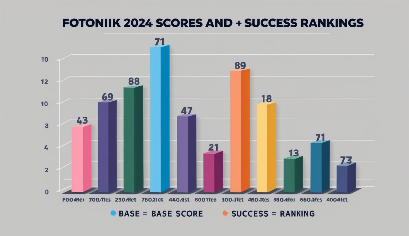 Fotonik 2024 temel puanlarını ve başarı sıralamalarını gösteren renkli bir çubuk grafik