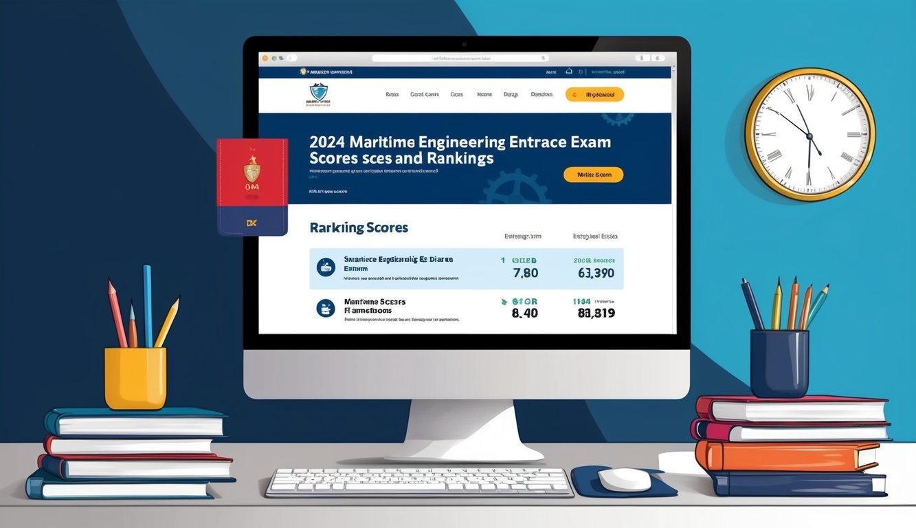 Bir bilgisayar ekranı, 2024 deniz mühendisliği giriş sınavı puanlarını ve sıralamalarını gösteren bir web sitesini görüntülüyor.