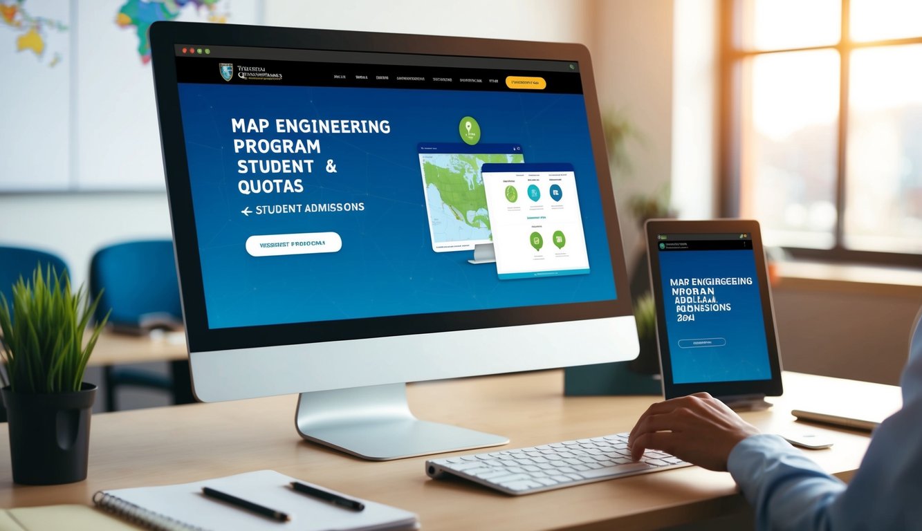 2024 yılı için harita mühendisliği programı kontenjanları ve öğrenci kabulü hakkında bilgi veren bir web sitesini görüntüleyen bir bilgisayar ekranı