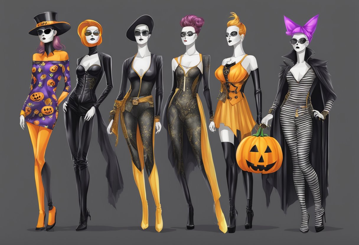 A display of various sexy Halloween costumes on mannequins