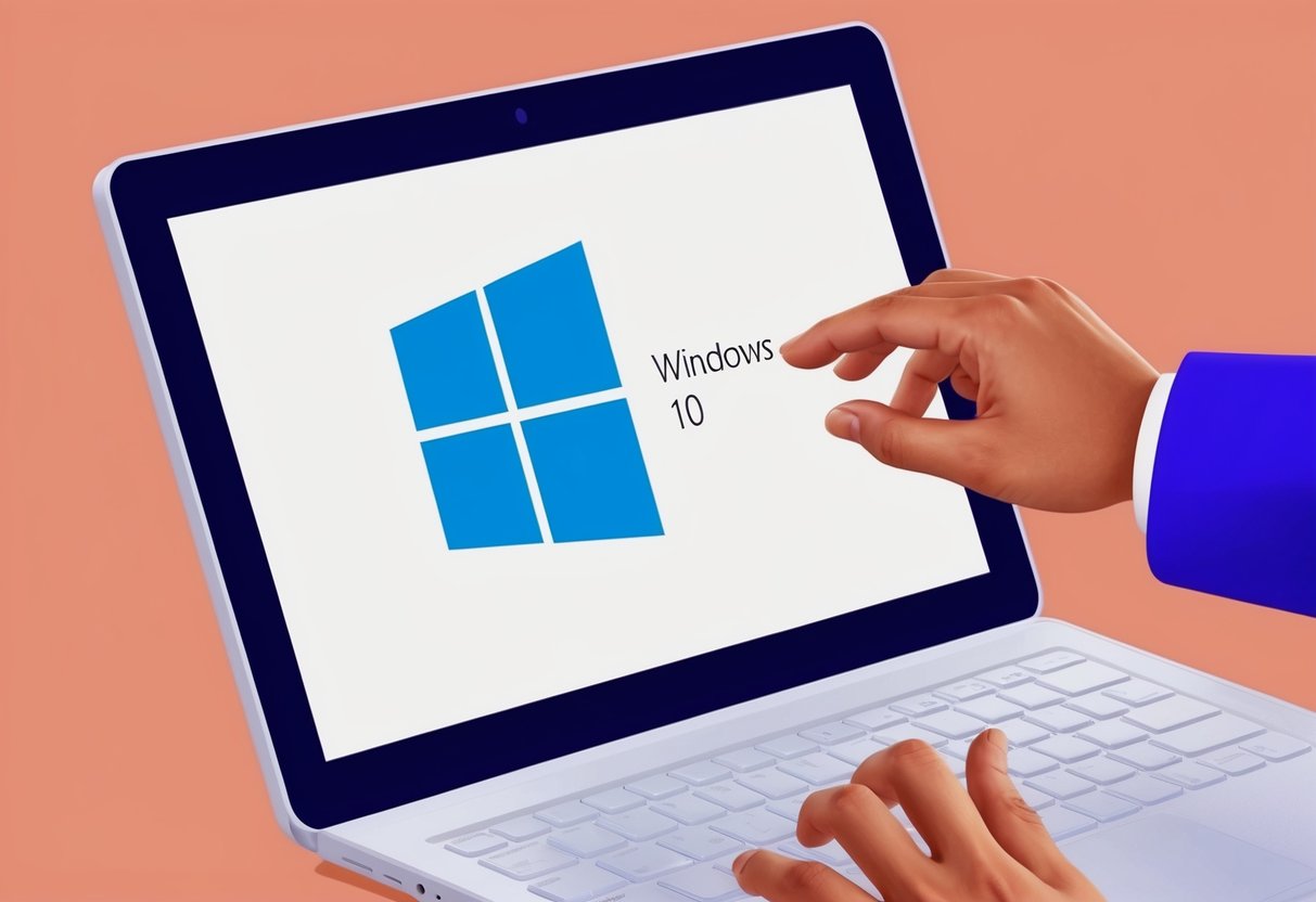 Uno schermo del computer con un logo di Windows 10 e una mano che si avvicina ad esso