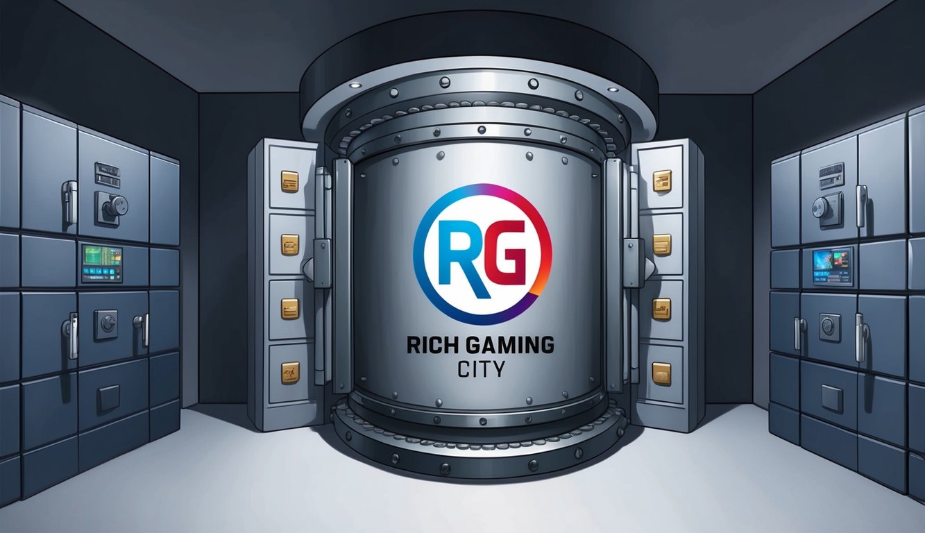 一個被隱私牆圍繞的安全保險庫，RG Rich Gaming City 標誌顯眼地展示出來