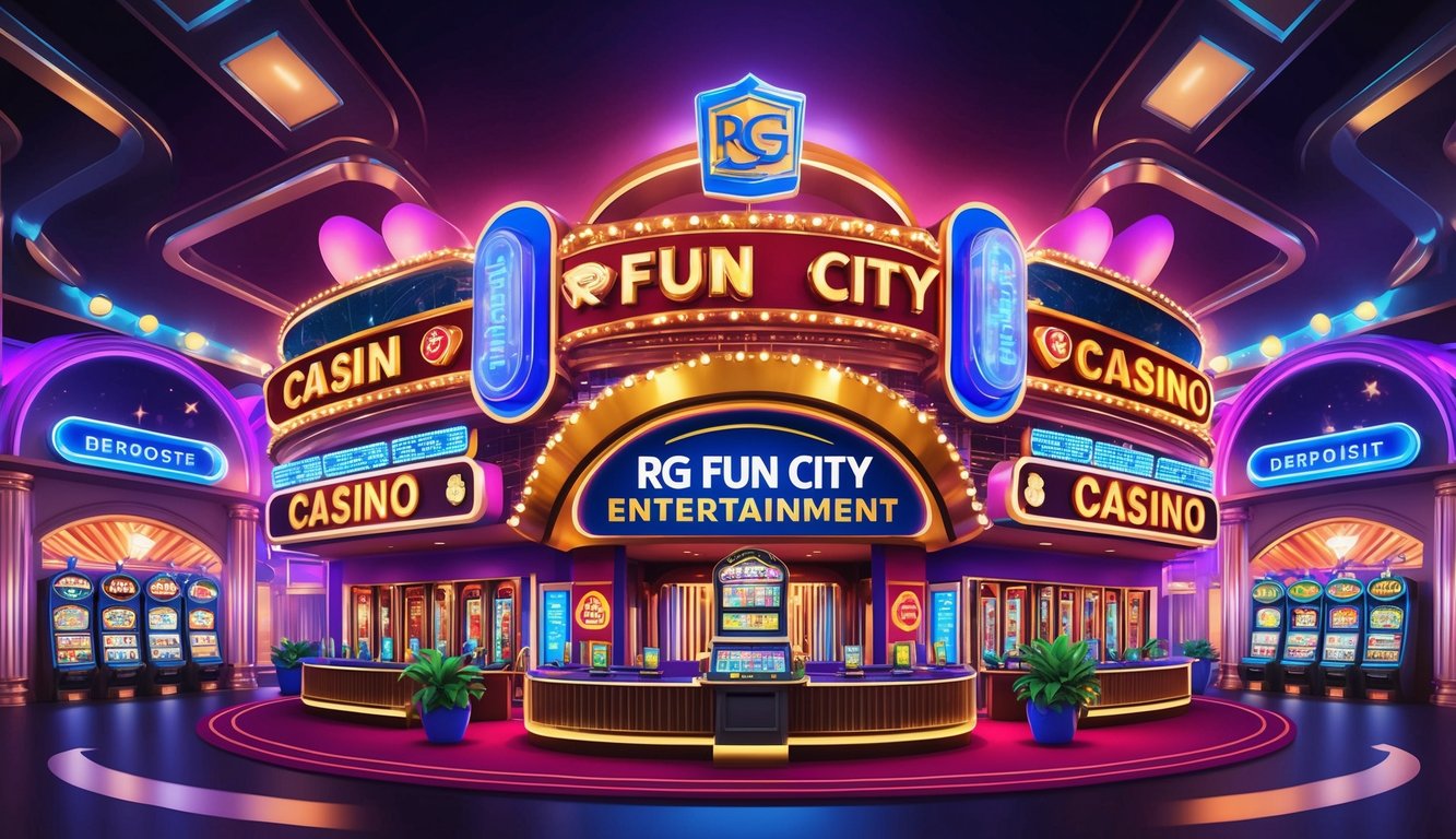 RG Fun City Entertainment 的繁忙賭場，擁有五光十色的燈光和各種存款及提款選項