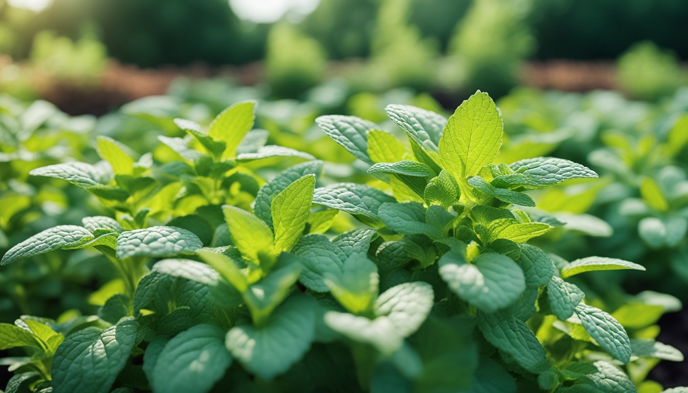 Thriving mint plants in a lush garden bed, showcasing vigorous growth and ease of cultivation