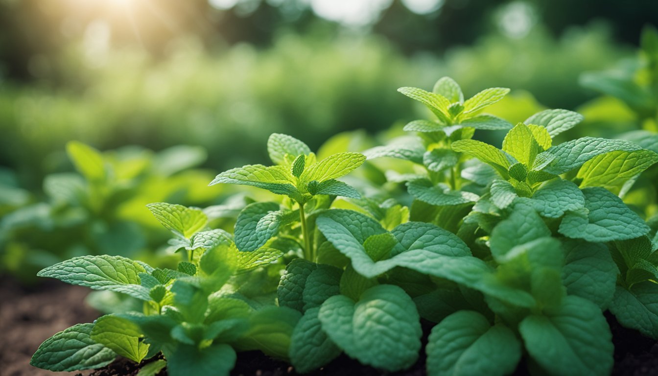 Thriving mint plants in a lush garden bed, depicting vigorous growth and ease of cultivation