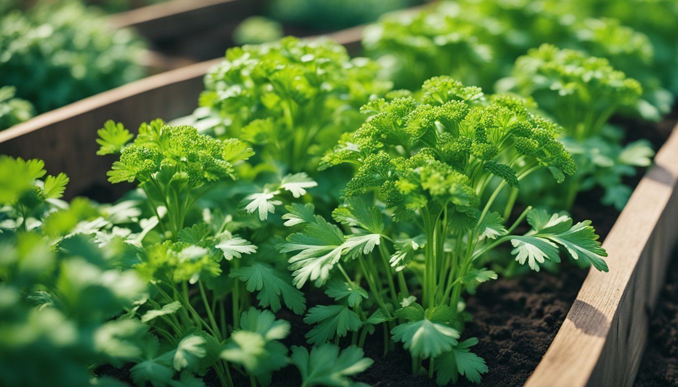 Healthy parsley thrives in a raised garden bed, symbolizing resilience for novice gardeners