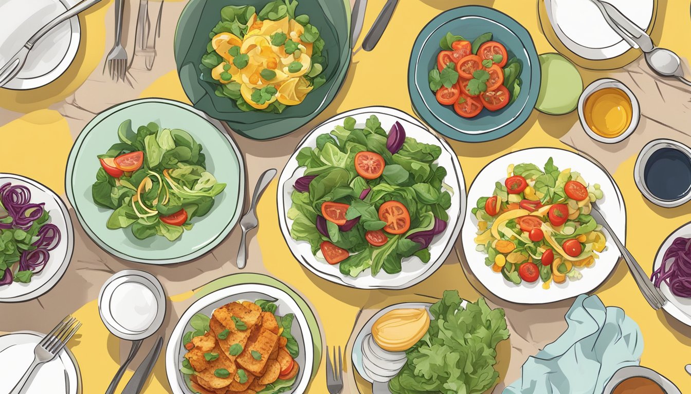 A colorful array of keto-friendly side dishes and salads arranged on a family dining table