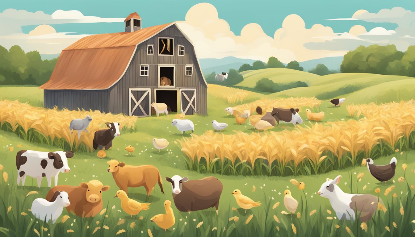 A cozy barn filled with happy, content animals surrounded by fields of organic baby oats