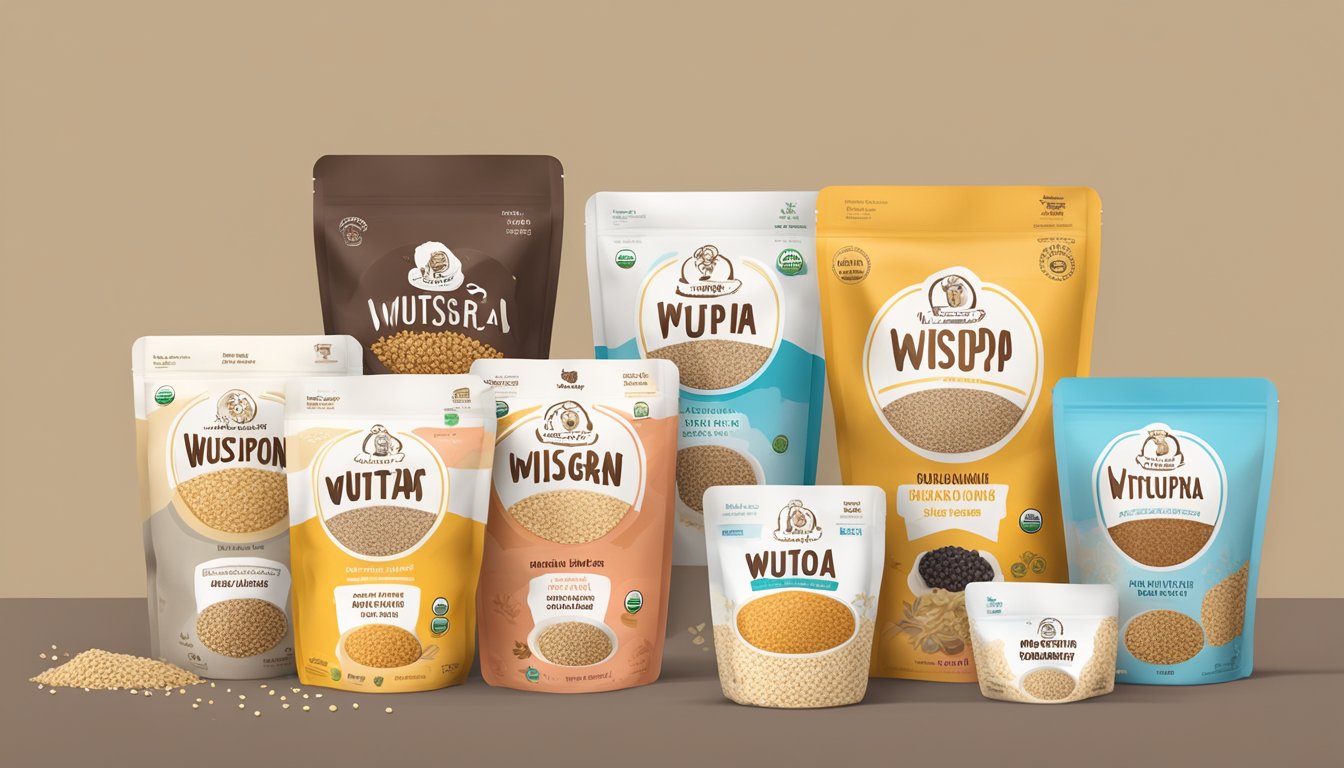 A bowl of wutsupbaby organic wholegrain brown rice and quinoa cereal surrounded by various product variants and accessible packaging options