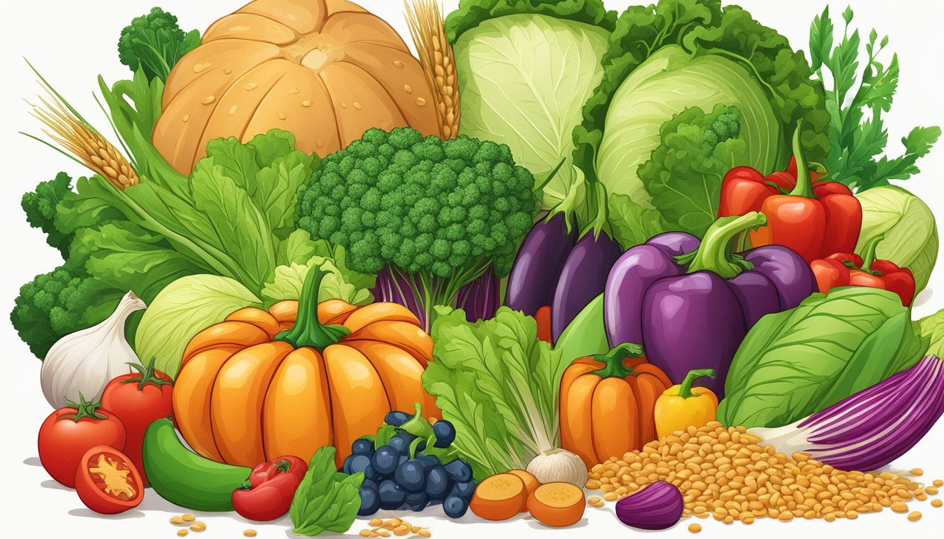 A colorful array of organic vegetables and grains bursting with nutrients