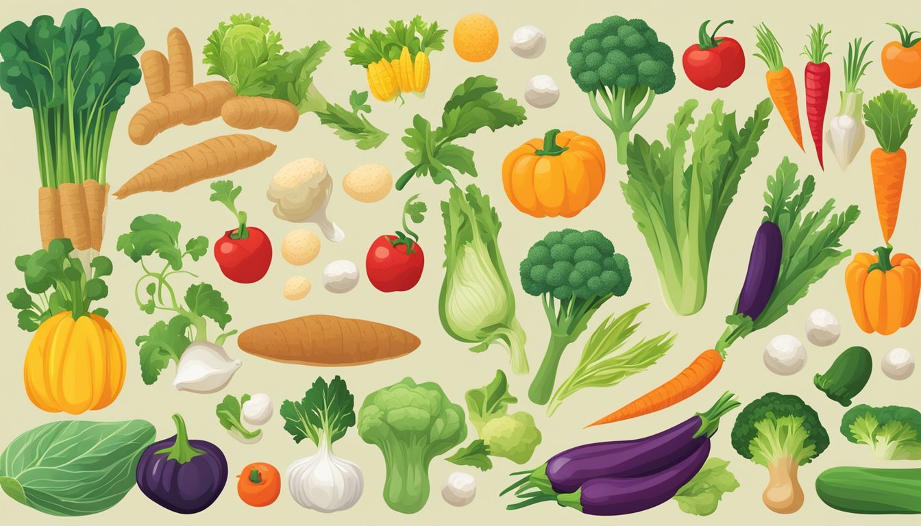 A colorful array of organic vegetables and grains, with a focus on the key nutritional information displayed prominently