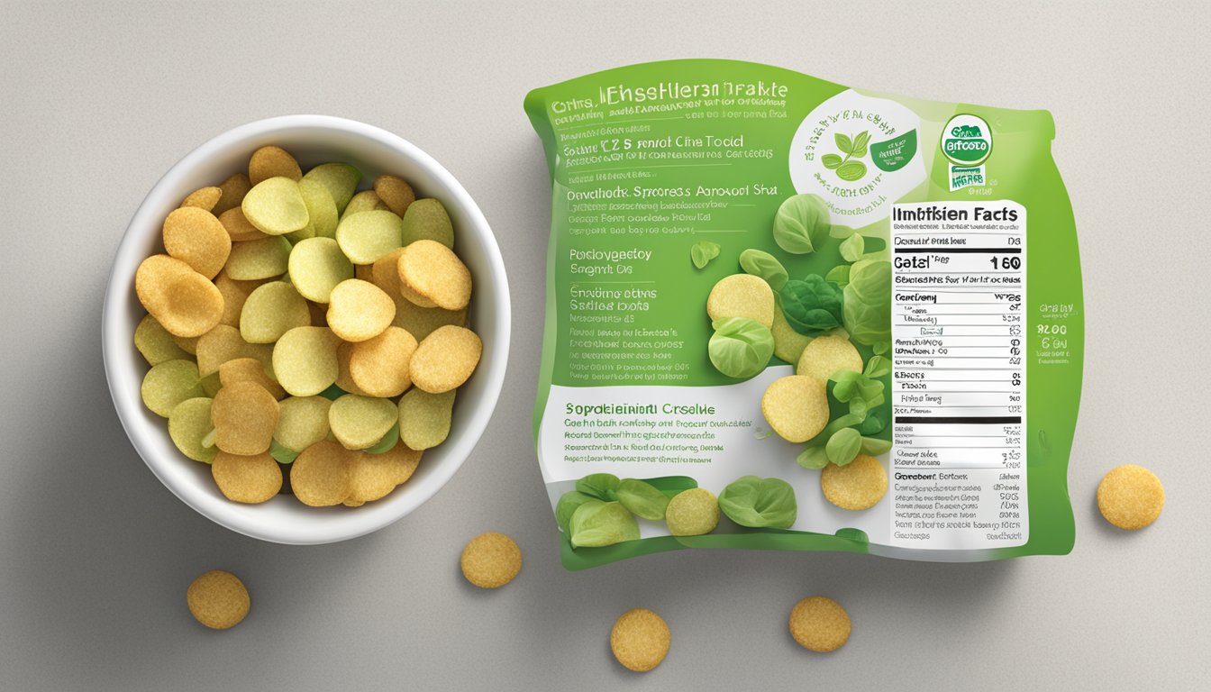 A bowl of Sprout Organic Crinklez toddler snacks with a clear view of the nutritional facts label