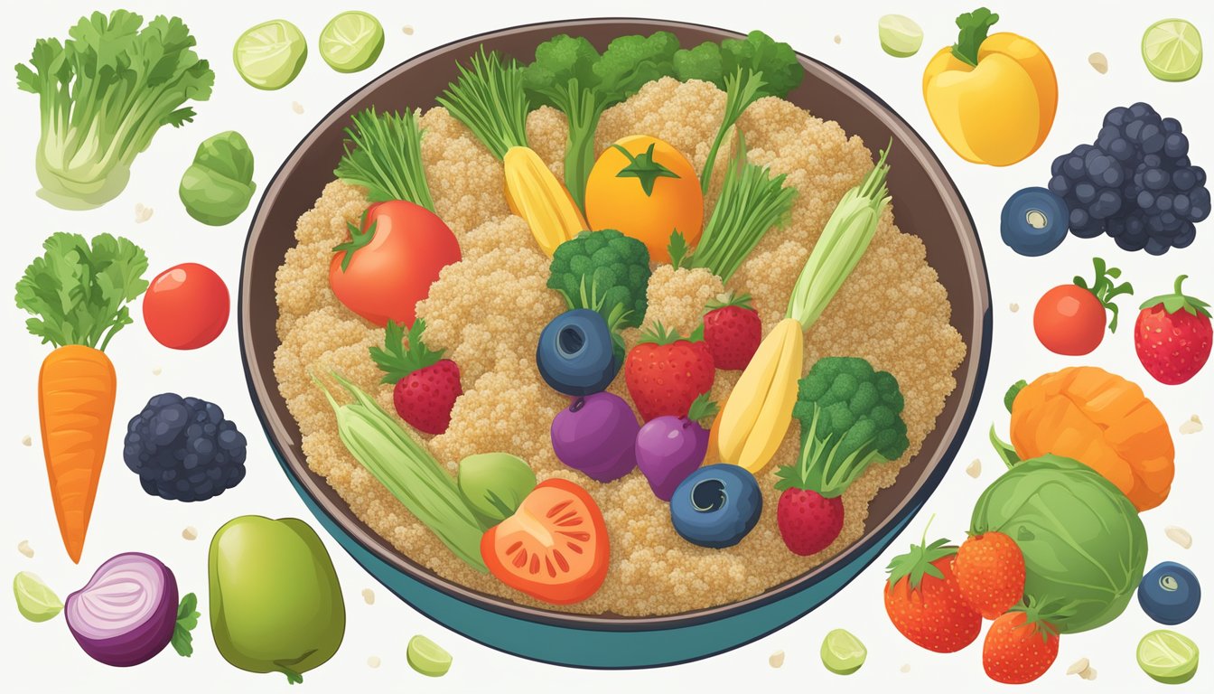 A bowl of Sprout Organic Quinoa Puffs surrounded by colorful fruits and vegetables, with a nutritional label and the word "baby" and "toddler" prominently displayed