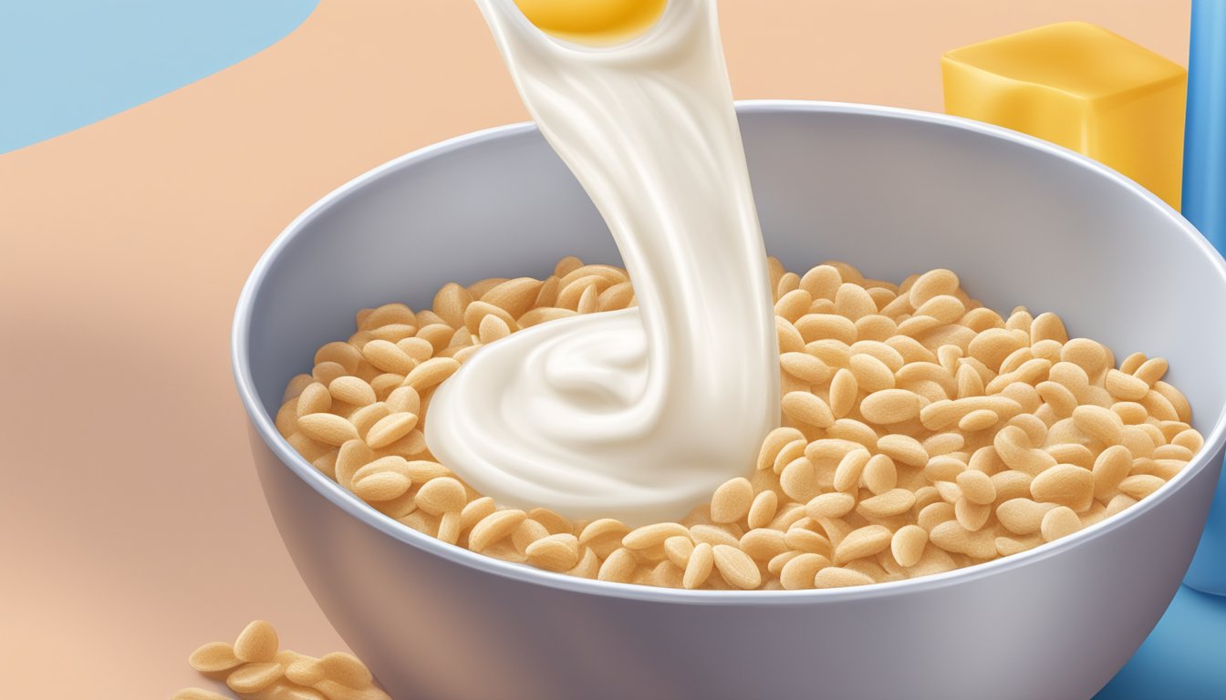 A bowl of Nestle Cerelac wheat cereal with milk poured over it