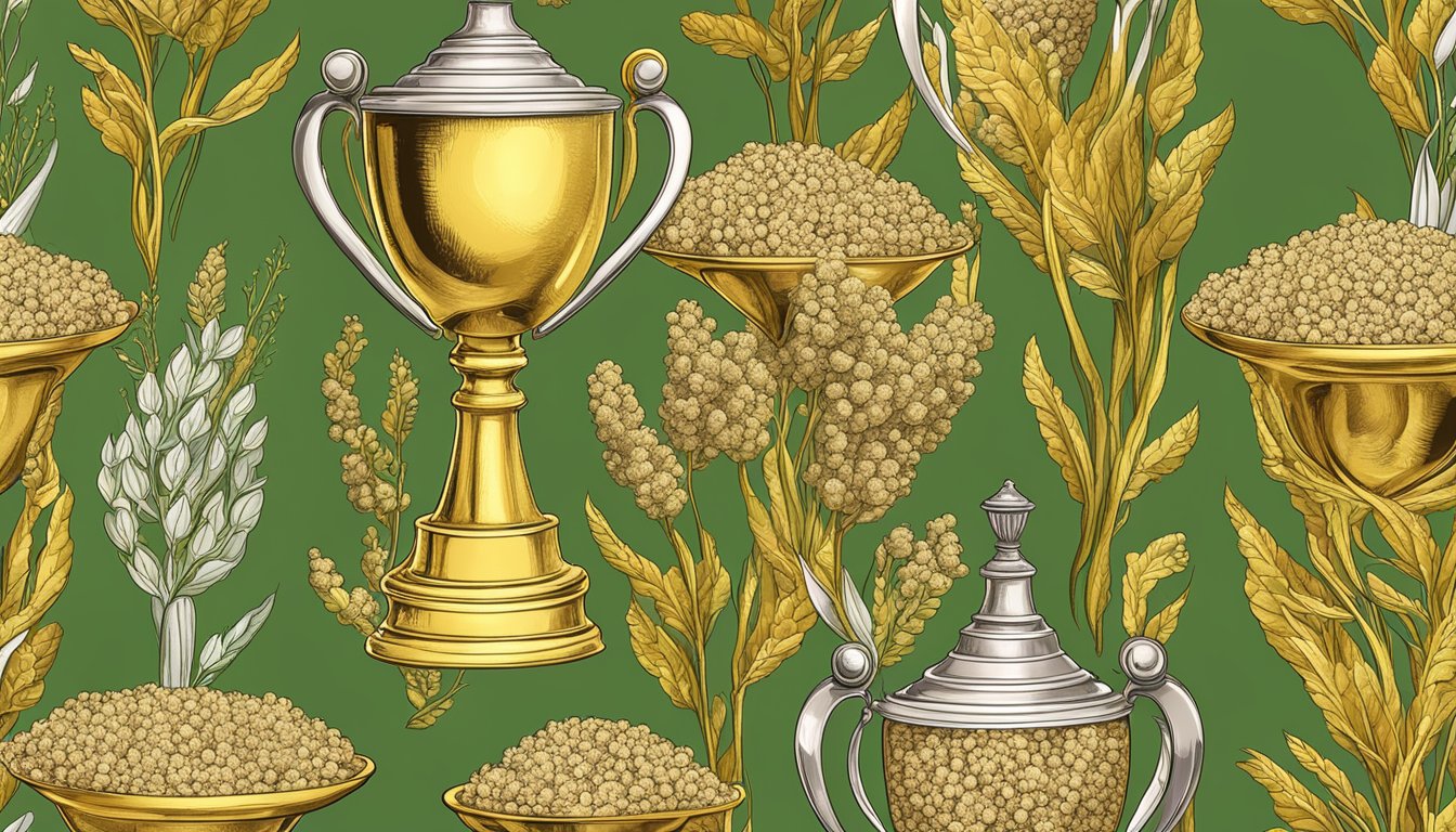 A golden trophy surrounded by sprouting organic quinoa puffs