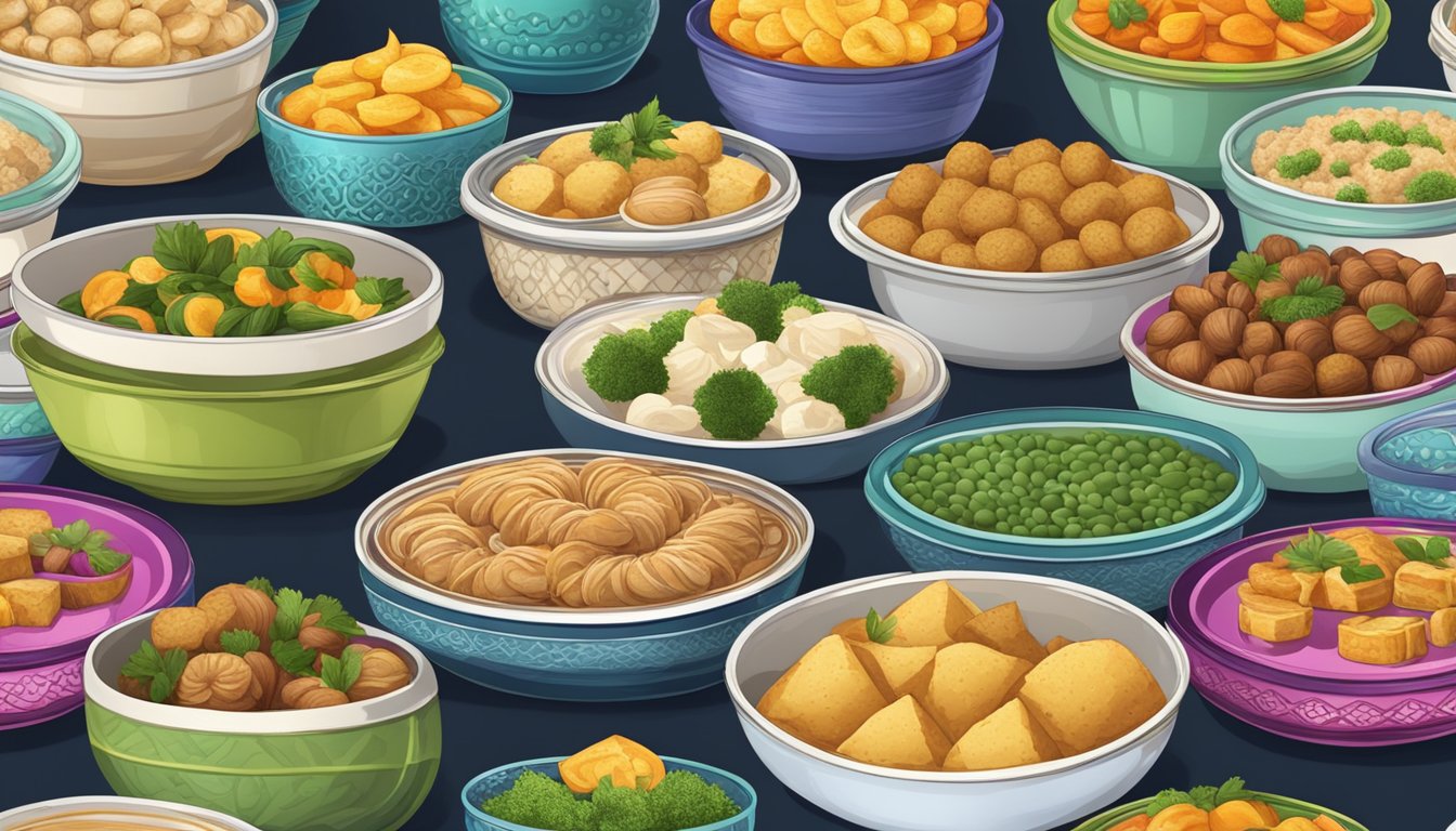 A colorful array of pre-prepped Eid Al-Fitr dishes, neatly organized in a variety of containers and ready to be enjoyed