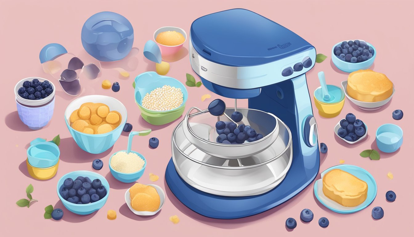 A mini cake pop maker surrounded by ingredients for blueberry pancake pops