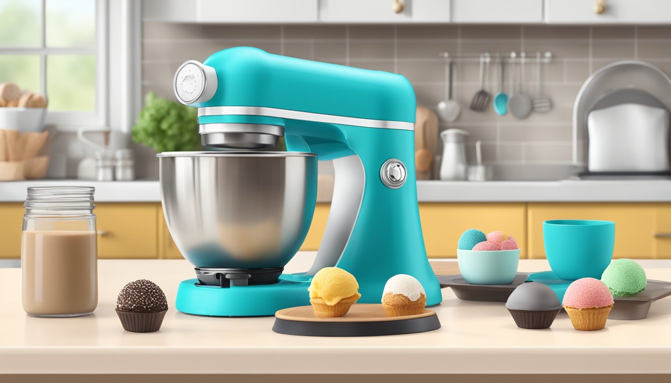 A kitchen counter with a Babycakes Mini Cake Pop Maker surrounded by ingredients for breakfast recipes