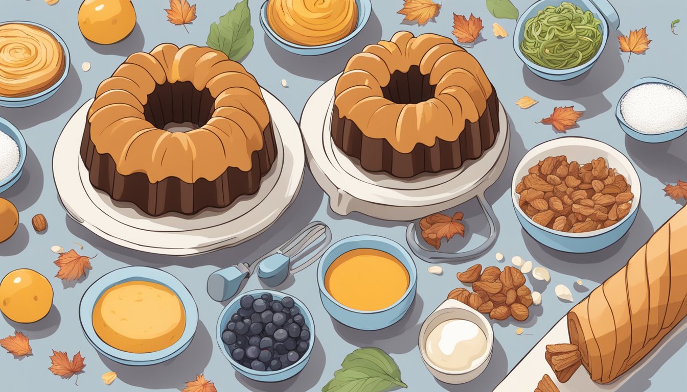 A mini bundt cake maker surrounded by ingredients for maple bacon bundt cake