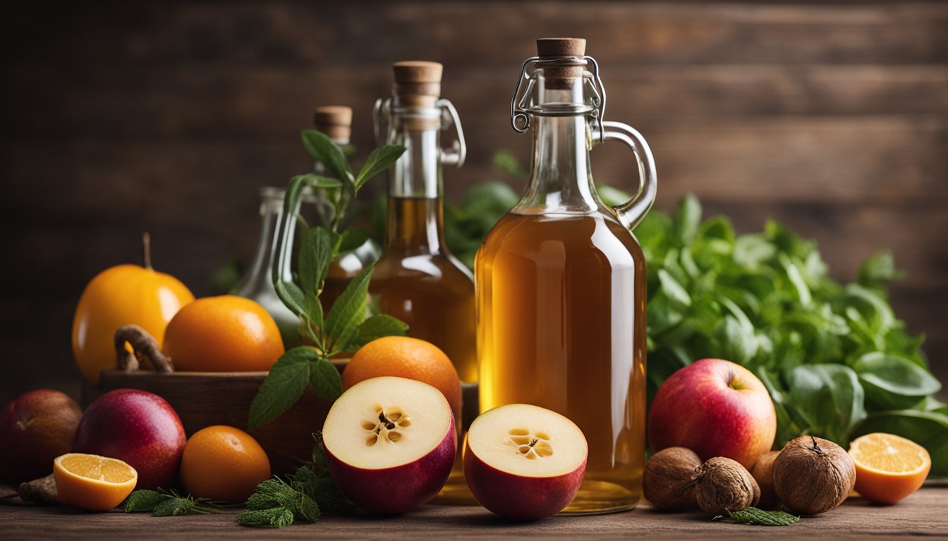 Fresh ingredients for fire cider displayed on rustic table