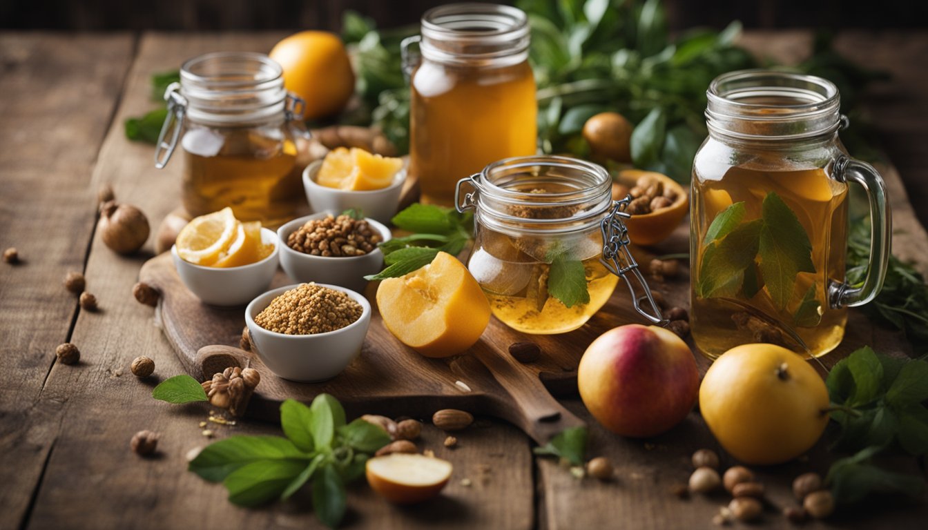 Fresh ingredients for fire cider arranged on rustic table