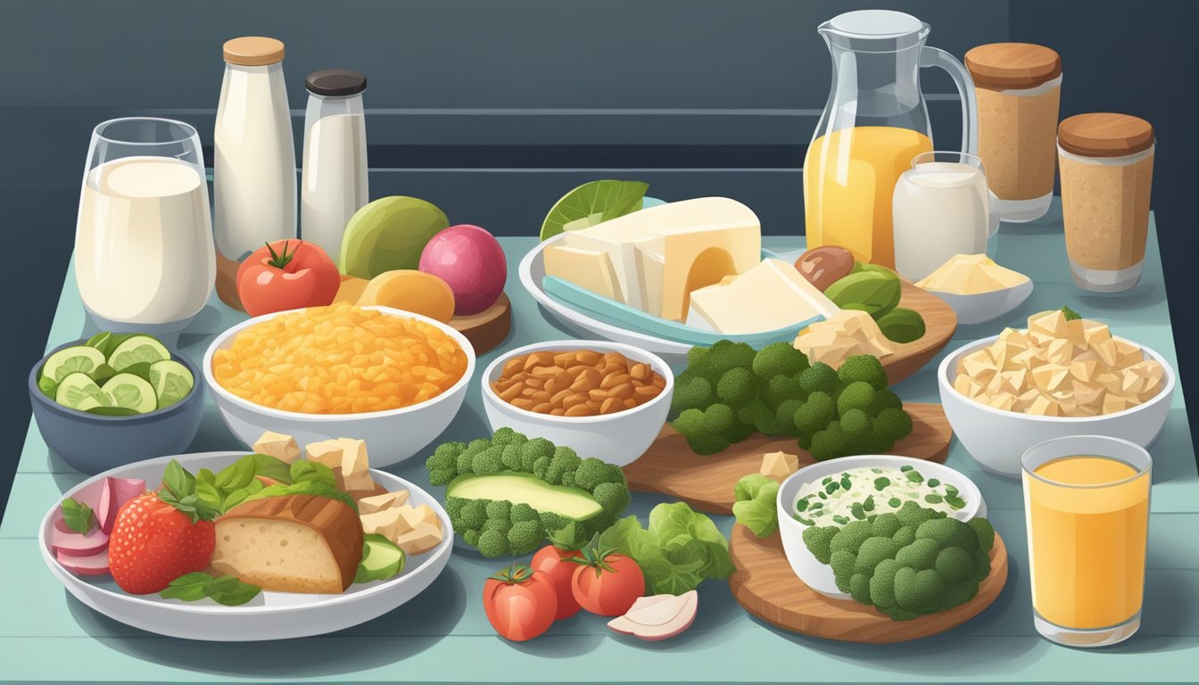 A table with keto-friendly foods and lactose-free options displayed