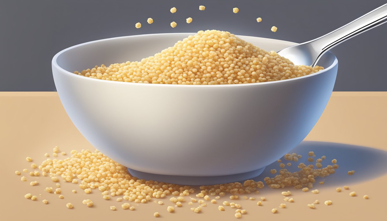 A small spoon scooping up quinoa cereal from a bowl