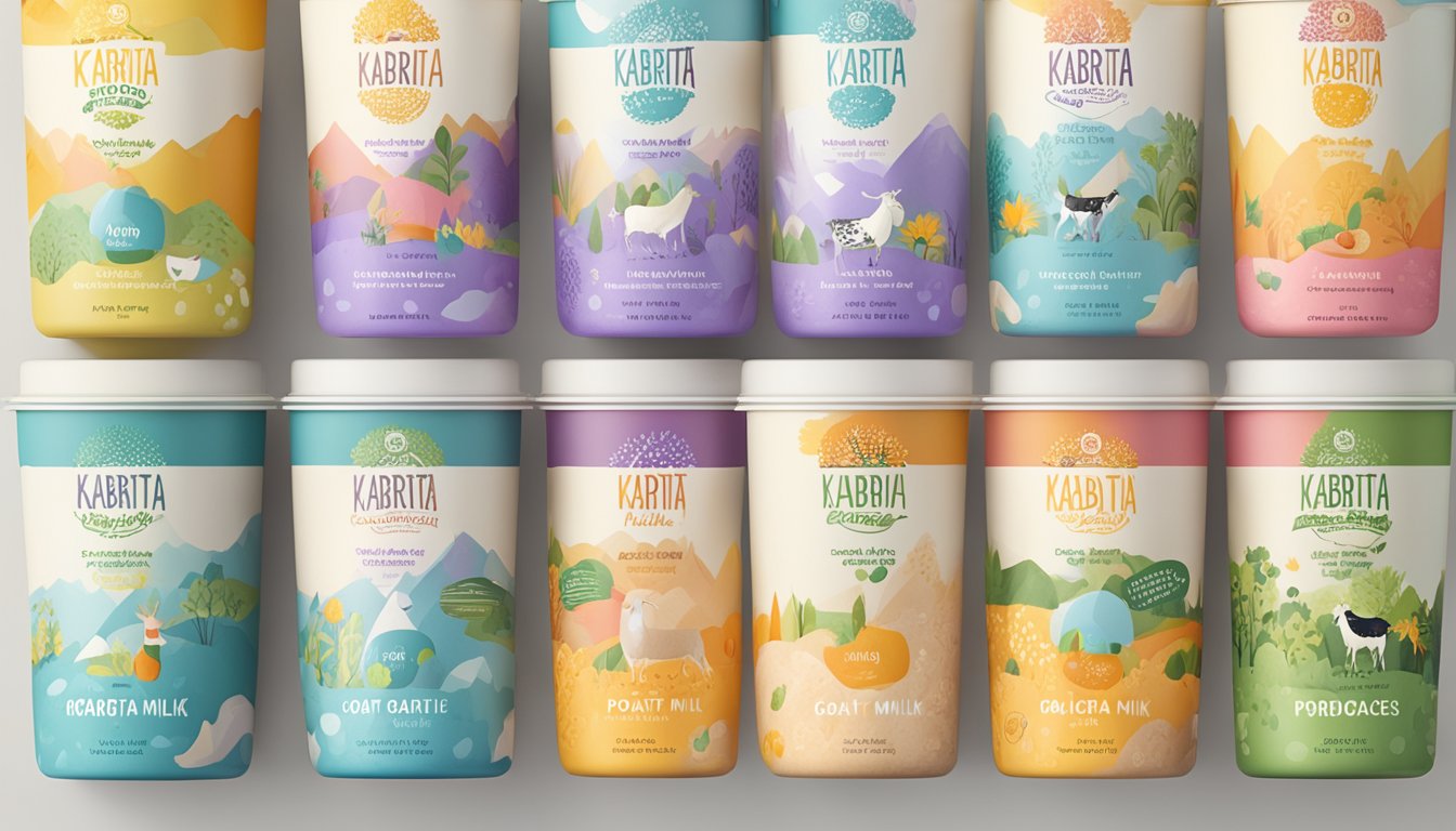 A colorful array of kabrita organic goat milk porridge containers, each showcasing different flavors and varieties