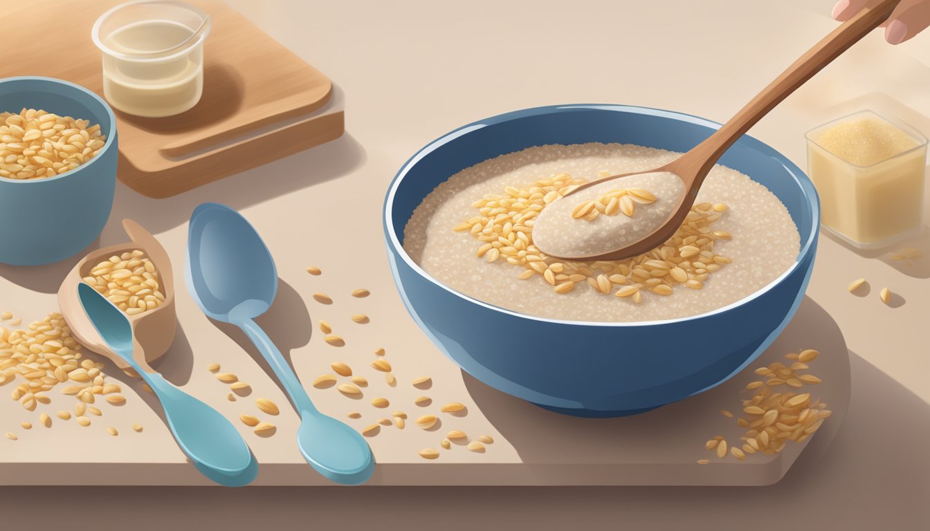 A bowl of Kabrita organic multigrain porridge being mixed with a spoon