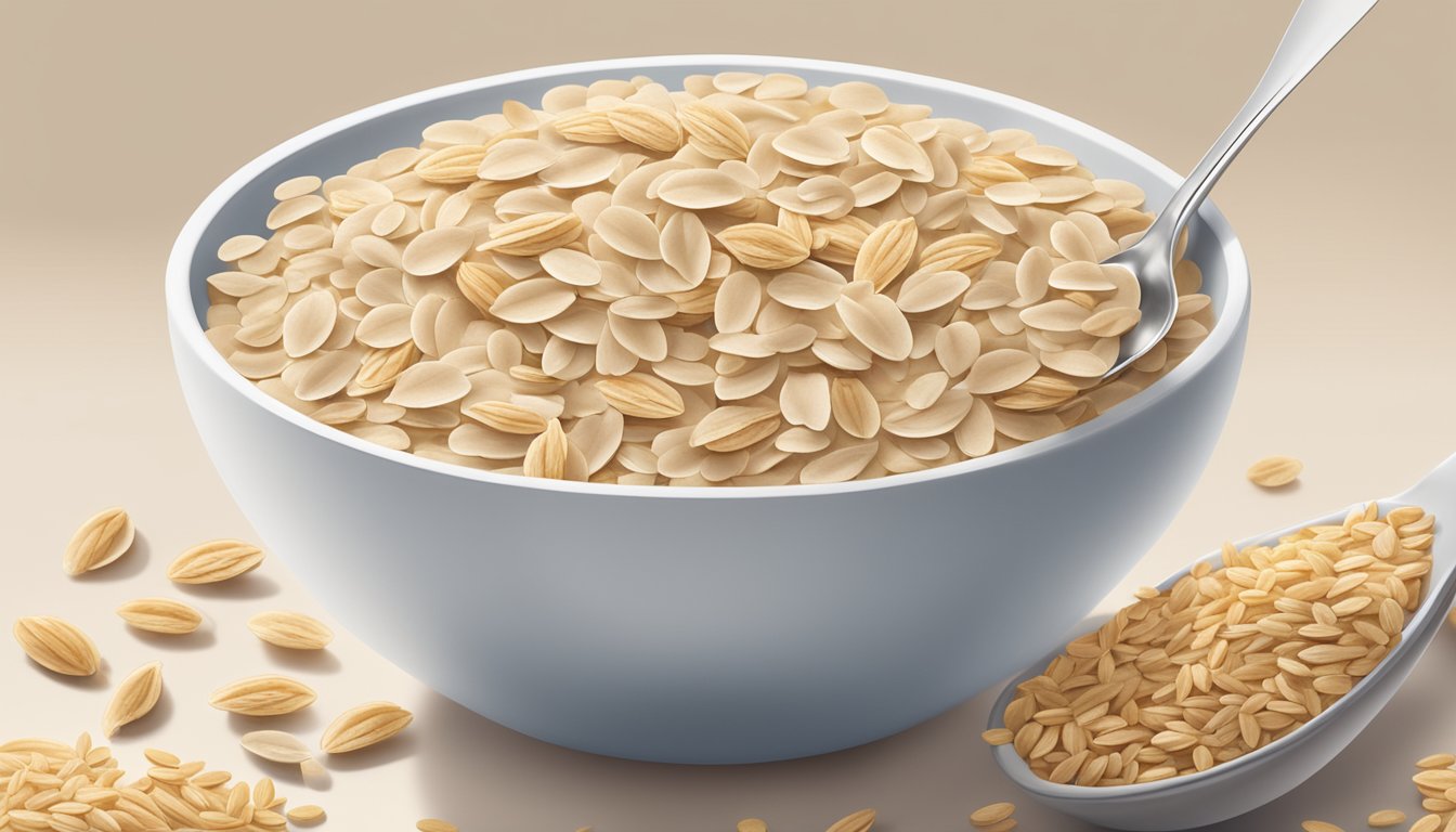 A bowl of Holle organic oatmeal cereal surrounded by scattered oats and a spoon