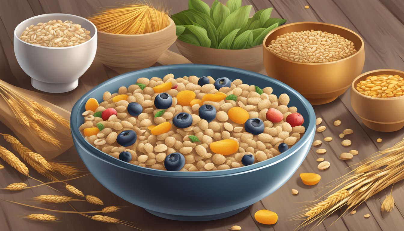 A bowl of Healthy Times Organic Mixed Grain Cereal surrounded by various grains and ingredients