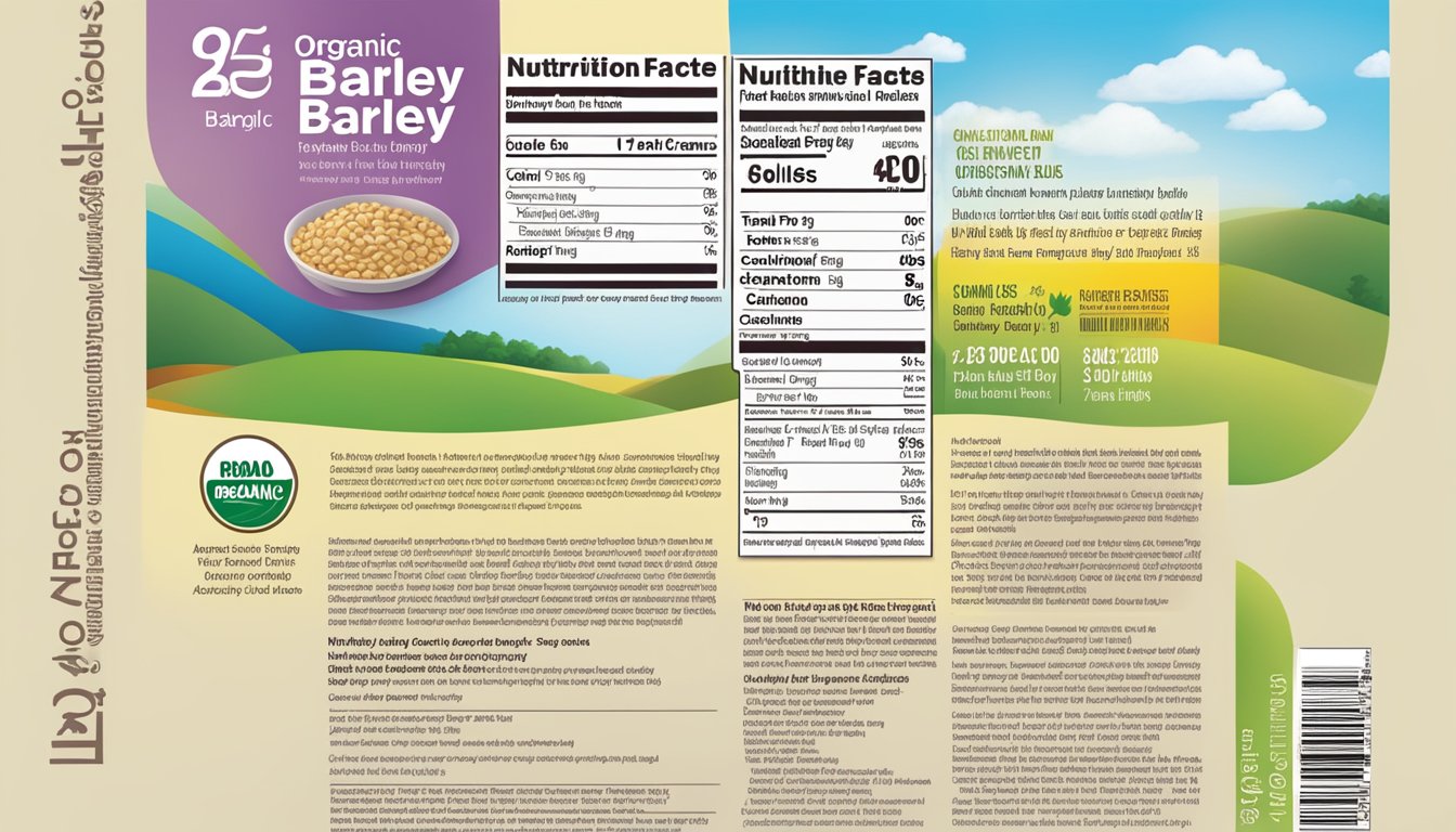 A bowl of healthy times organic barley baby cereal with nutritional information label