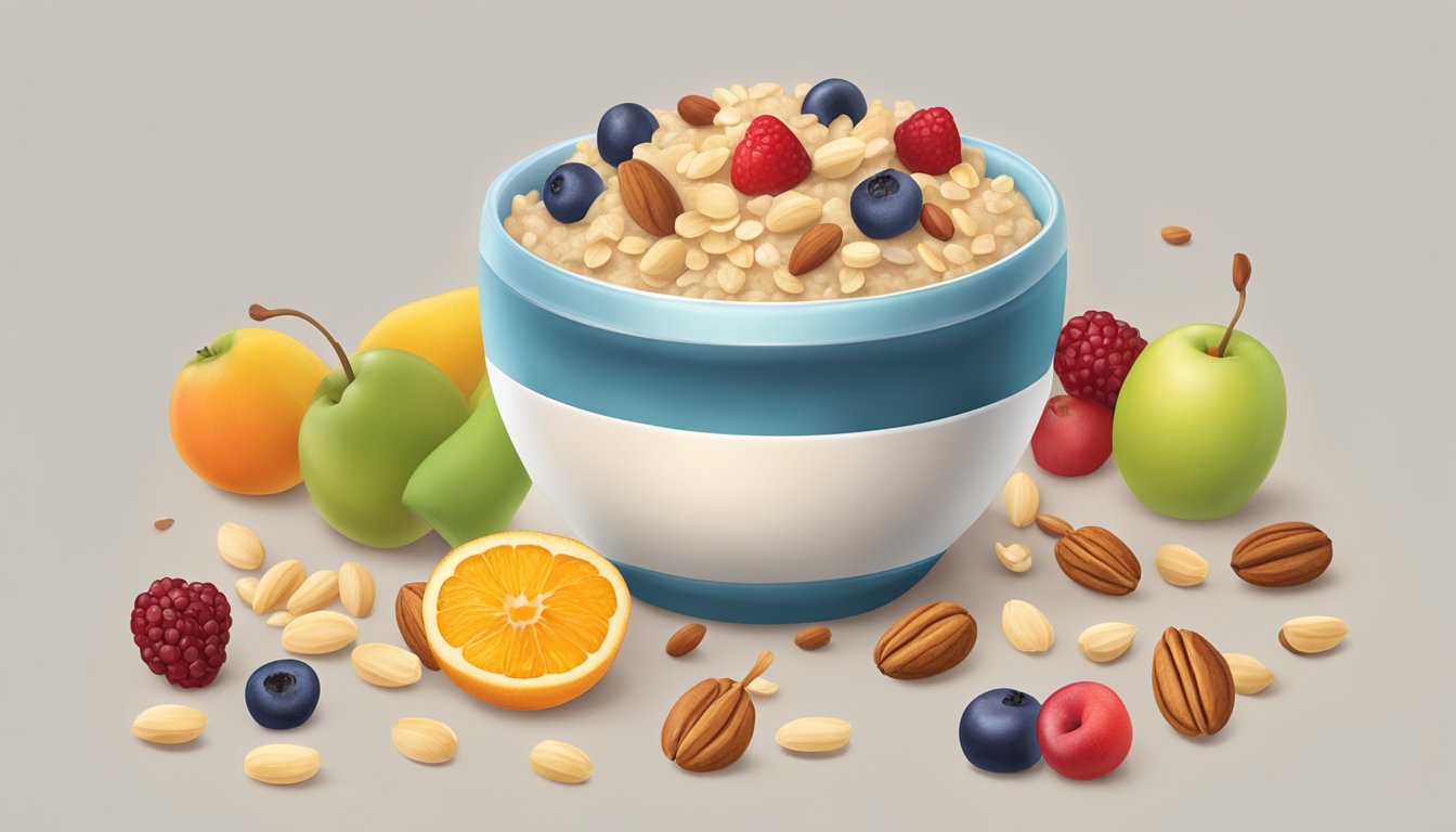 A bowl of happy tot organic oatmeal with colorful fruits and nuts