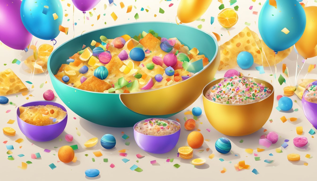 A colorful bowl filled with a nutritious breakfast, surrounded by confetti and party decorations to convey a sense of celebration and achievement