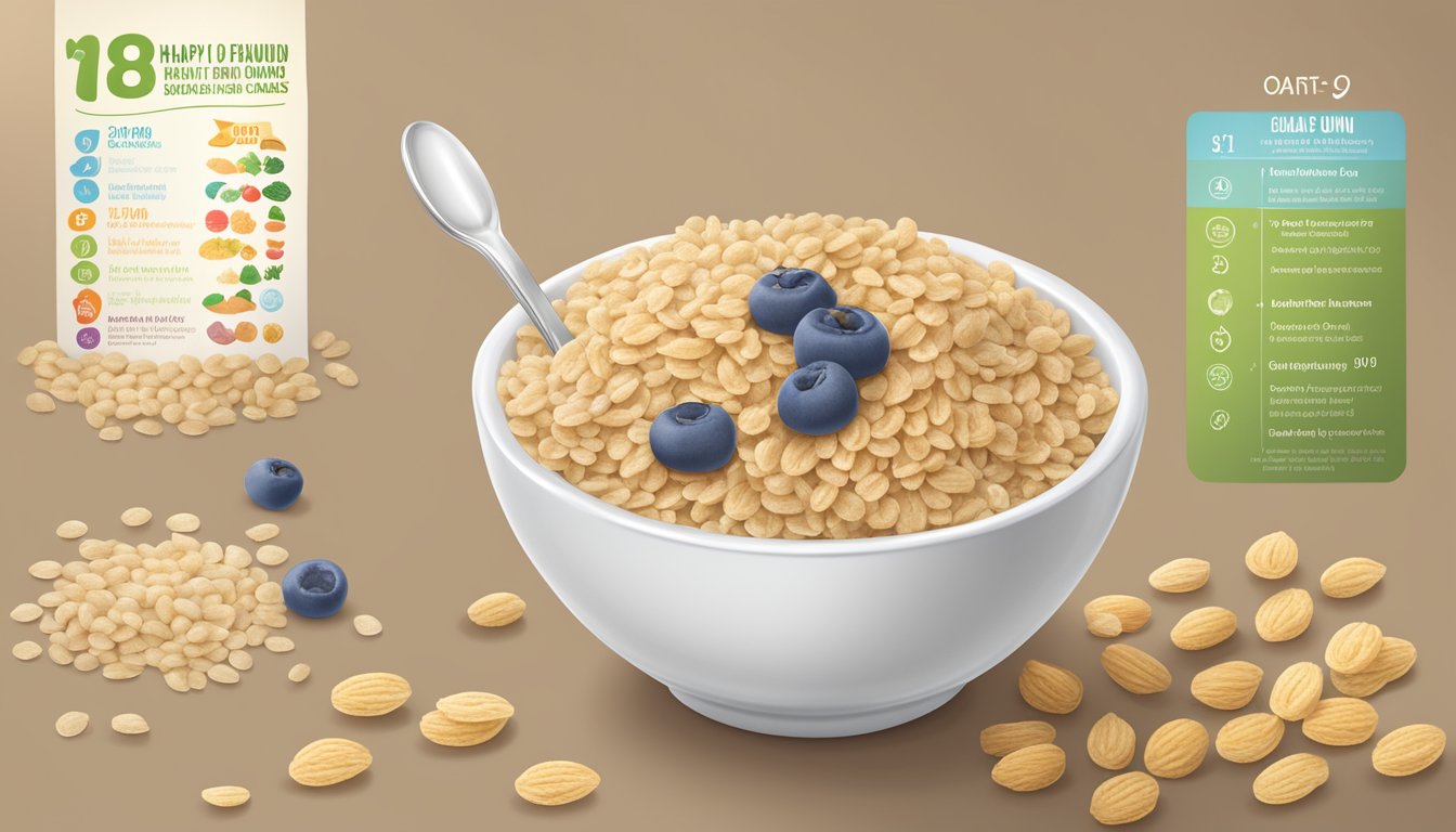 A bowl of happy baby organics clearly crafted cereal oats and quinoa with a nutritional breakdown chart next to it