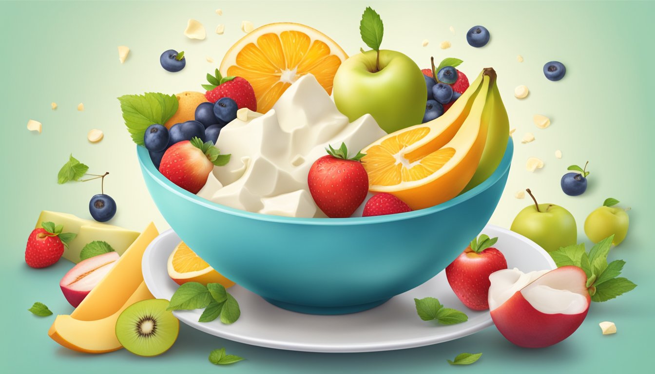 A cheerful bowl filled with organic dairy components and vibrant fruits