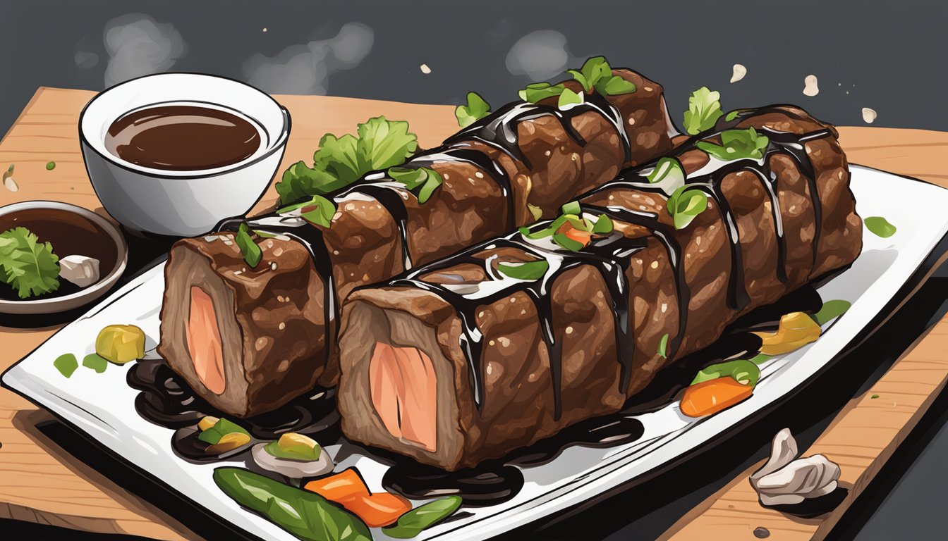 A sizzling steak rolls in an air fryer, coated in balsamic glaze